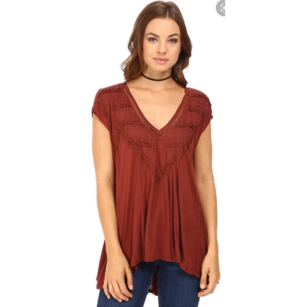 Free people lace detail pleated drape top L